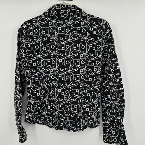 Samuel Dong Shirt Womens Small Black White Sheer Embroidered Geometric Top - Picture 2 of 5